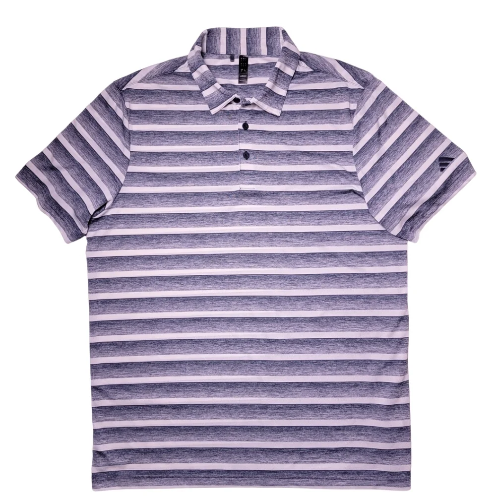 Adidas Collegiate Navy & White Striped Performance Golf Polo Shirt L